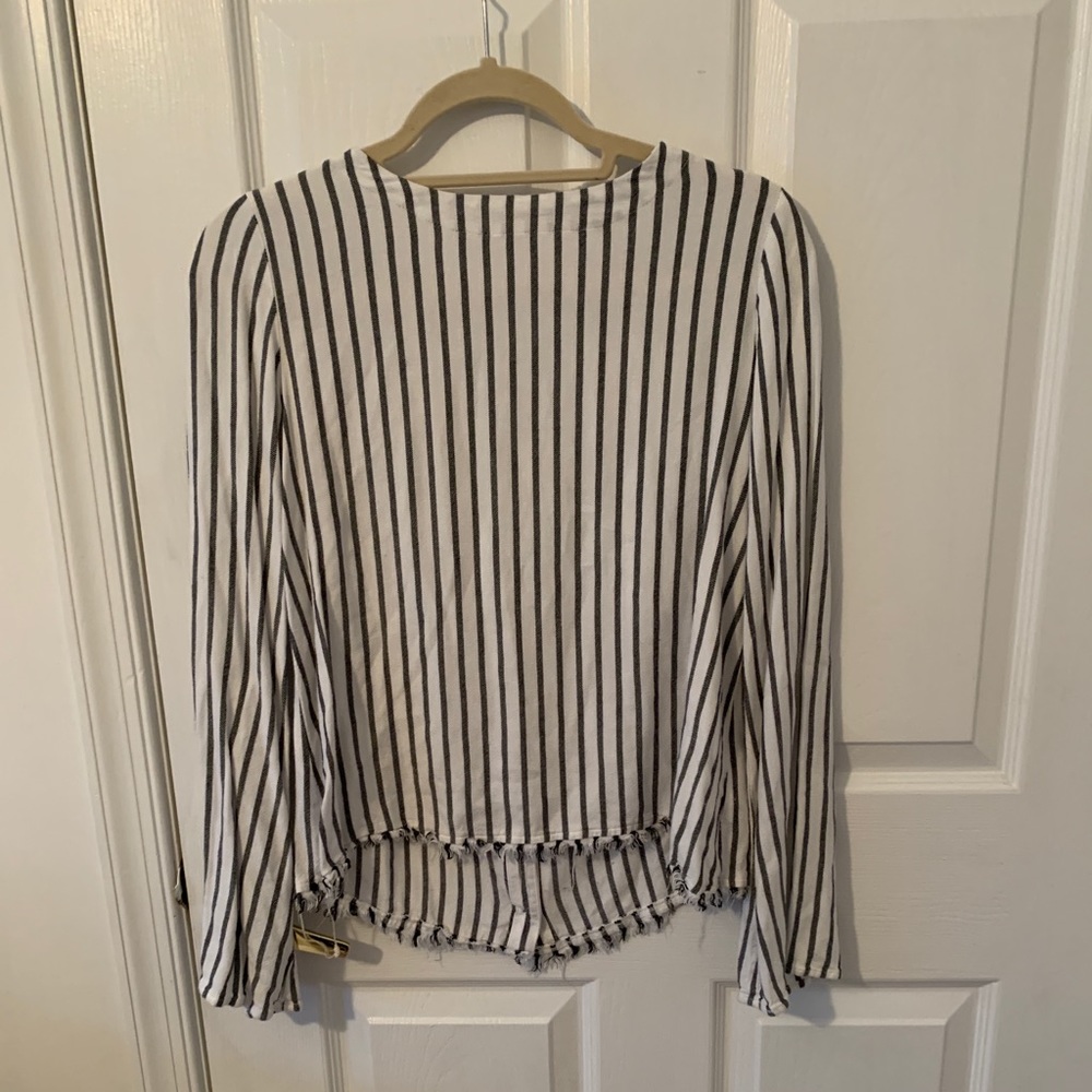 Cloth and stone open back stripe fringe trim top